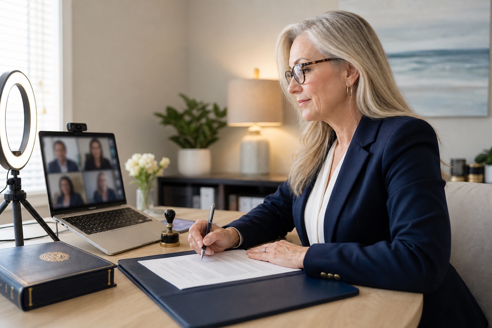 Florida notary preparing a remote online signing appointment at a laptop